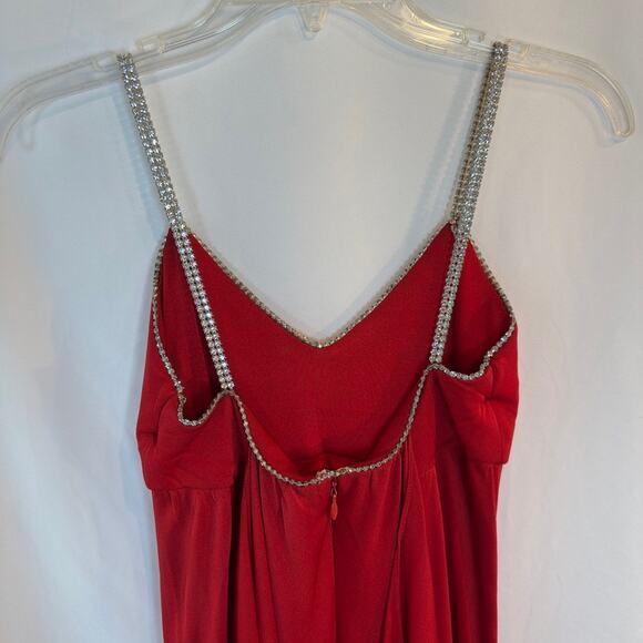 No name Vintage Slinky red polyester dress with rhinestone straps - Picture 3 of 6